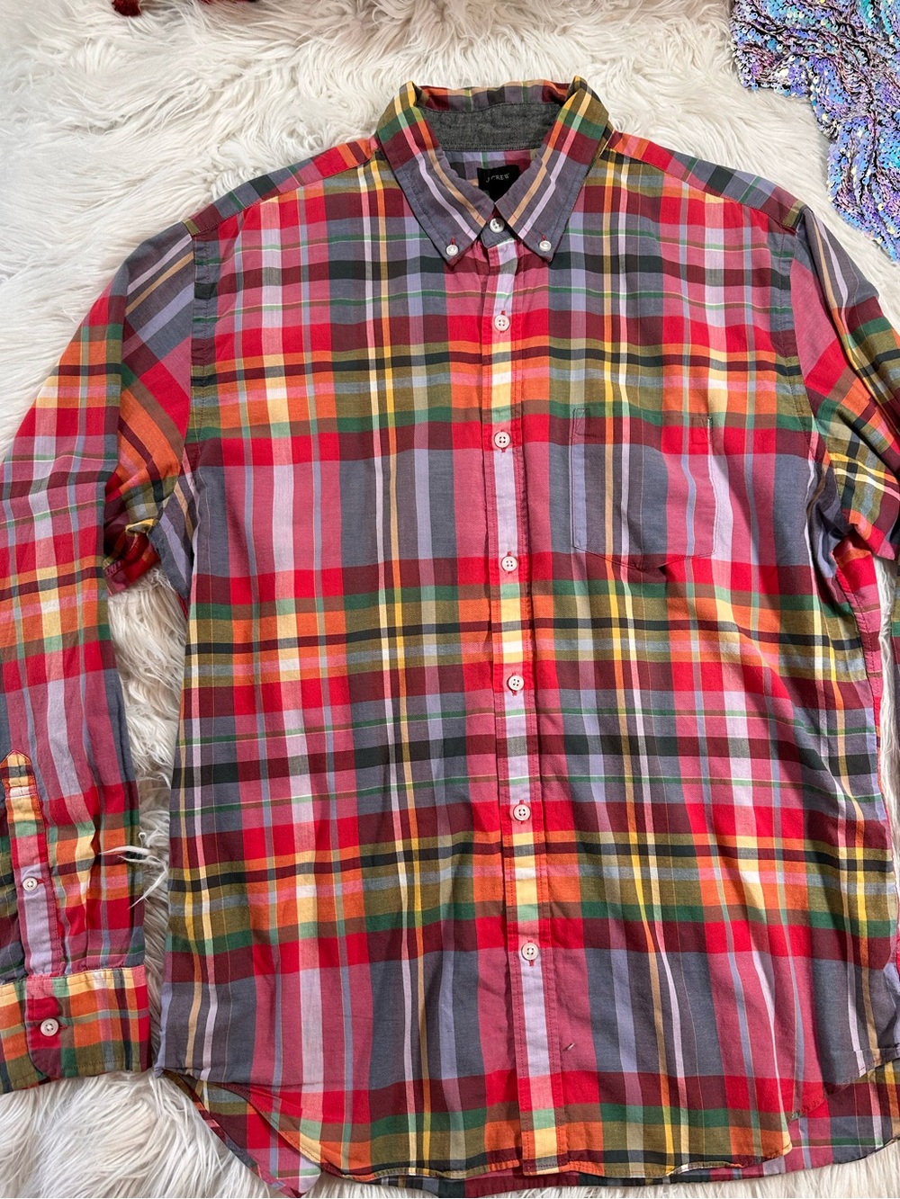 J. Crew • Men’s Colorful Plaid 100% Cotton Button Down Shirt